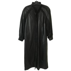 Jindo Furs Sport Medium Black Leather & Suede Balloon Sleeve Full Length Coat